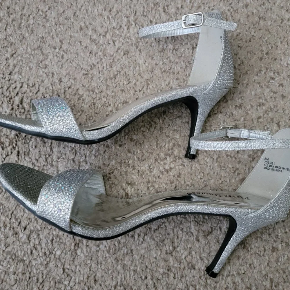 Glamorous Pierre Dumas Silver Ankle Strap Shimmer Pumps - Picture 5 of 6